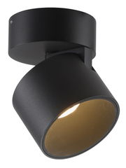 Schwarzer LED-Spot aus seitlicher Perspektive, montiert an der Decke.