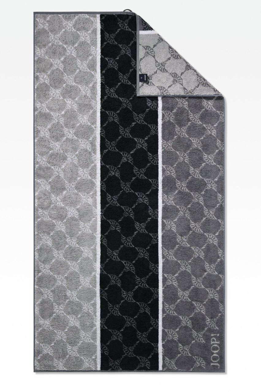 JOOP! Duschtuch SIGNATURE Duschtuch mit geometrischem Muster in Grautönen, von oben fotografiert