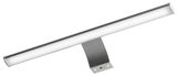 LED-Aufsatzleuchte in seitlicher Perspektive mit gebürstetem Metallhalter.