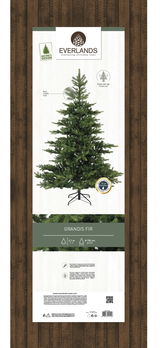 Künstlicher Weihnachtsbaum Grandis Fir, 2,1 m hoch und 1,5 m im Durchmesser, mit realistischem Nadel-Look, auf einem stabilen Metallständer, frontal abgebildet.