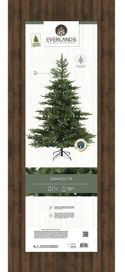Künstlicher Weihnachtsbaum Grandis Fir, 2,1 m hoch und 1,5 m im Durchmesser, mit realistischem Nadel-Look, auf einem stabilen Metallständer, frontal abgebildet.