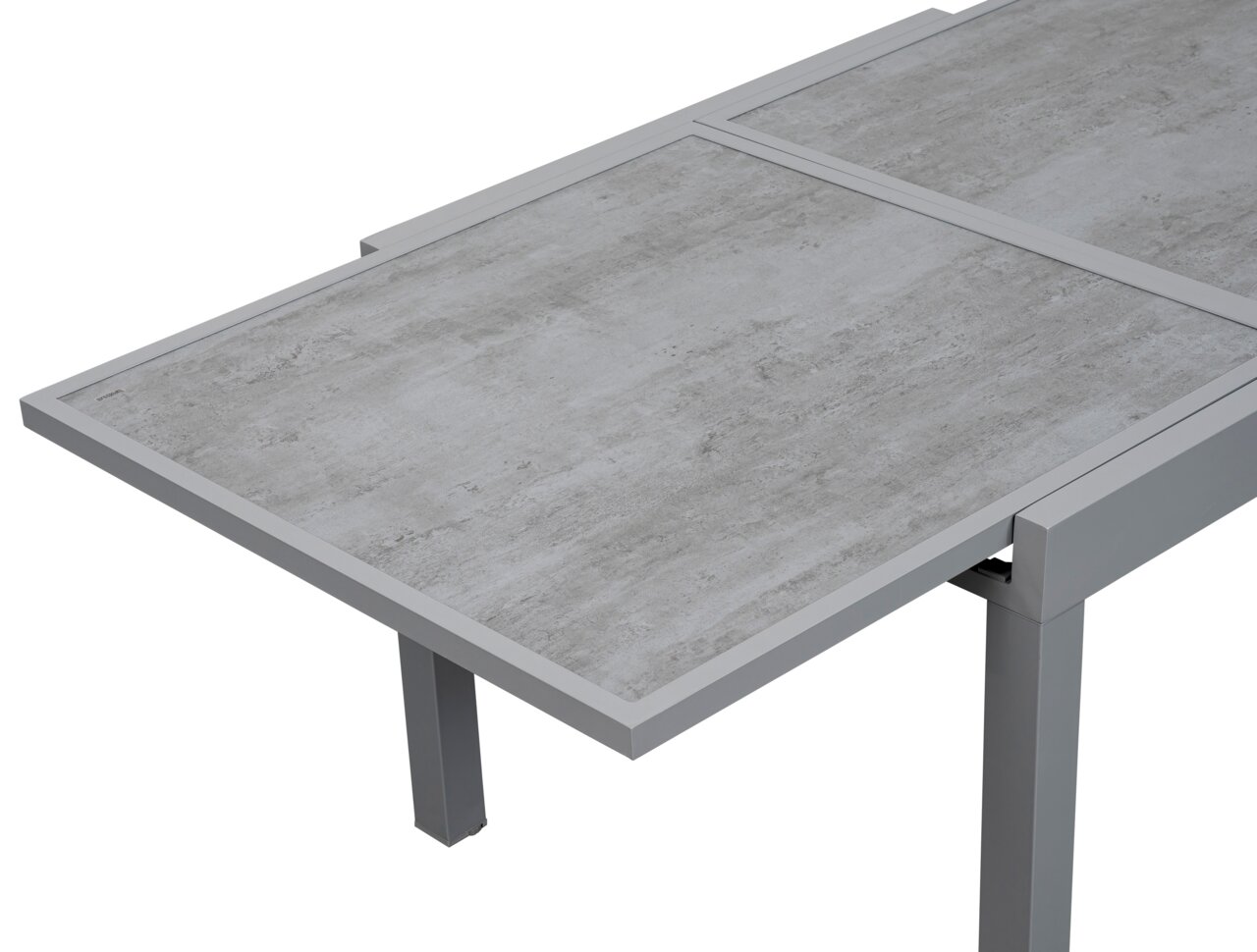 Ambia Garden Gartentisch HOUSTON DELUXE Moderner Gartentisch mit grauer Steinoptik-Oberfläche, seitliche Perspektive