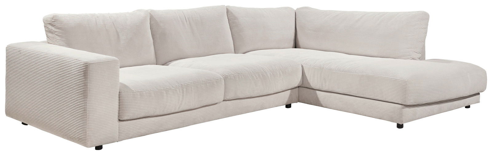 Lounge Handmade Ecksofa LH-SAMBIA Helle Rundecke aus Stoff mit geripptem Design, Ansicht von vorne links