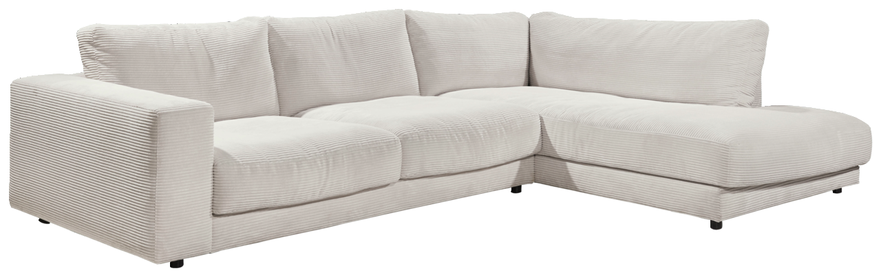 Lounge Handmade Ecksofa LH-SAMBIA Helle Rundecke aus Stoff mit geripptem Design, Ansicht von vorne links