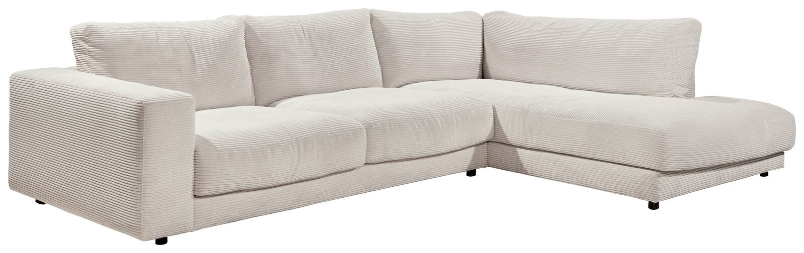 Lounge Handmade Ecksofa LH-SAMBIA Helle Rundecke aus Stoff mit geripptem Design, Ansicht von vorne links