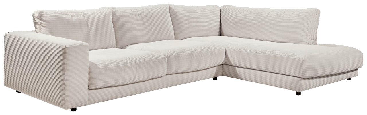 Lounge Handmade Ecksofa LH-SAMBIA Helle Rundecke aus Stoff mit geripptem Design, Ansicht von vorne links