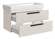 Waschtisch-Set mit zwei Schubladen in heller Farbe, Ansicht von vorne links