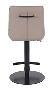 Rückansicht eines modernen Barhockers mit beigem Sitz und schwarzem Metallfuß.