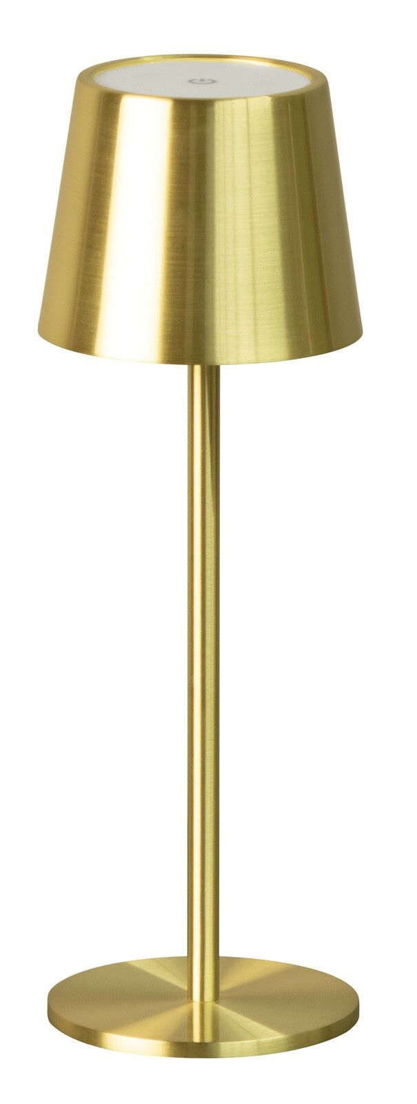 Goldene Akku-Tischleuchte ROXI in seitlicher Perspektive