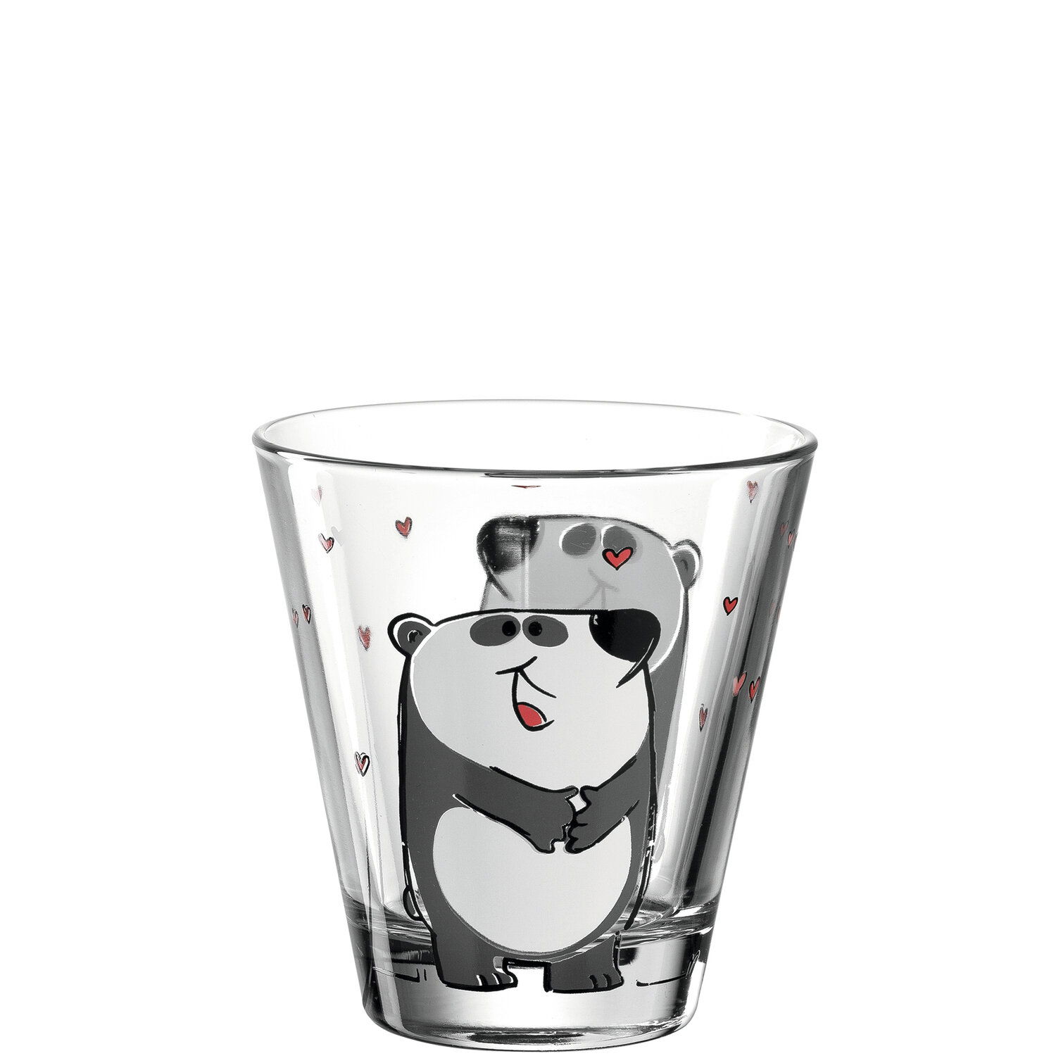 Leonardo Becher Panda 215ml BAMBINI Becher mit Panda-Motiv und kleinen Herzen, frontal abgebildet
