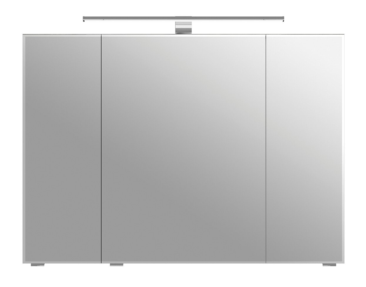 Moderner Spiegelschrank mit drei Türen und integrierter Beleuchtung, Frontalansicht.
