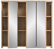 Spiegelschrank mit Holzrahmen und offenen Türen, frontale Ansicht