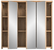 Spiegelschrank mit Holzrahmen und offenen Türen, frontale Ansicht