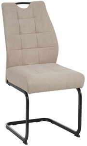 Beiger Schwingstuhl mit gepolsterter Sitzfläche und Rückenlehne, seitliche Perspektive