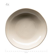 Runde Keramikschale in Beige mit feinen konzentrischen Rillen und leicht dunklerem Rand, ca. 21 cm Durchmesser, Draufsicht von oben