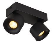 Schwarzer LED Strahler mit zwei Leuchten, seitliche Perspektive