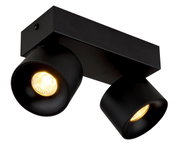 Schwarzer LED Strahler mit zwei Leuchten, seitliche Perspektive