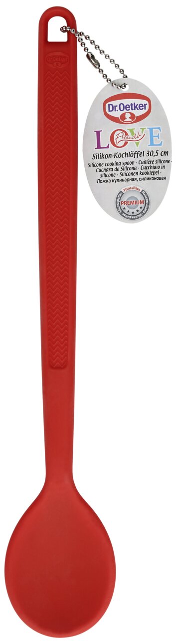 Dr. Oetker Sikikon-Kochlöffel Roter Silikon-Kochlöffel von Dr. Oetker, 30,5 cm lang, mit Etikett, Vorderansicht