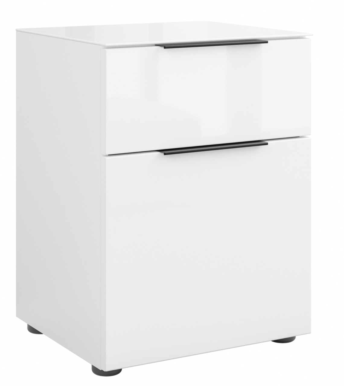 Novel Nachtkommode STYLE Weiße Nachtkommode mit zwei Schubladen, seitliche Perspektive