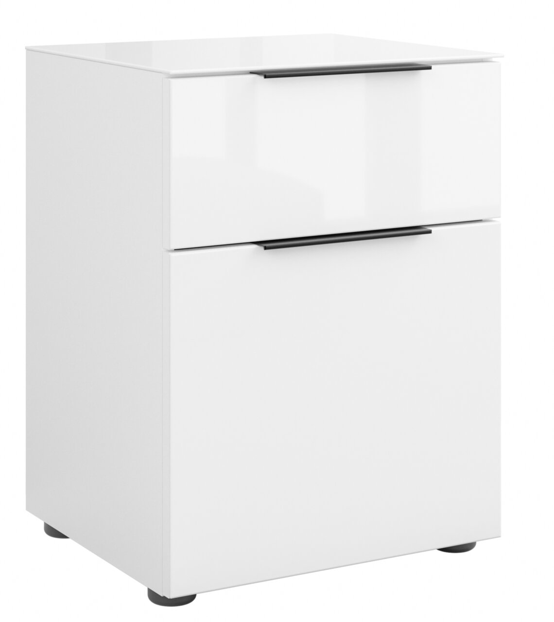 Novel Nachtkommode STYLE Weiße Nachtkommode mit zwei Schubladen, seitliche Perspektive