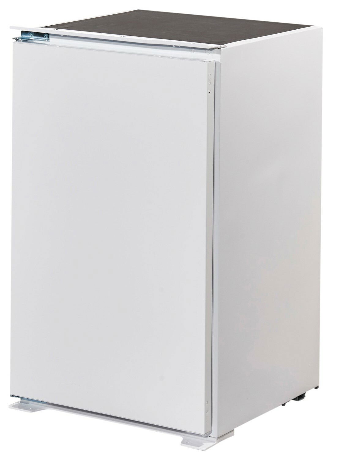 Weißer Küchenschrank mit geschlossener Tür, seitliche Perspektive