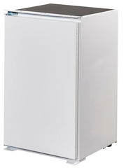 Weißer Küchenschrank mit geschlossener Tür, seitliche Perspektive