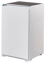 Weißer Küchenschrank mit geschlossener Tür, seitliche Perspektive