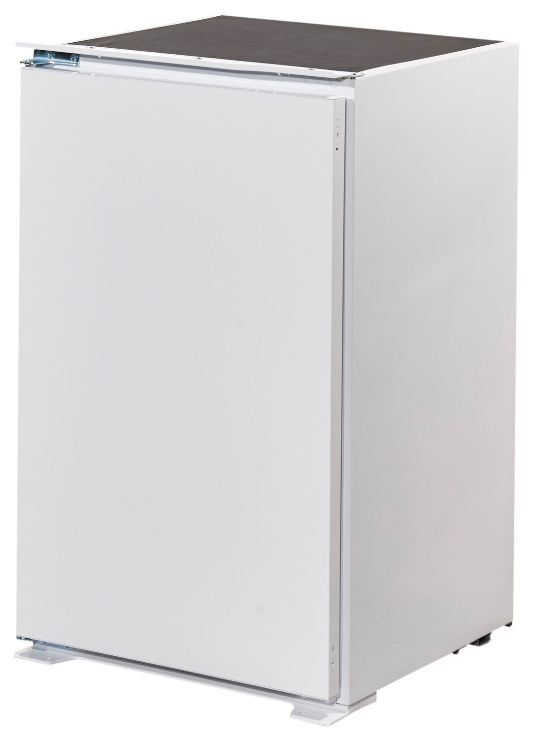 Weißer Küchenschrank mit geschlossener Tür, seitliche Perspektive