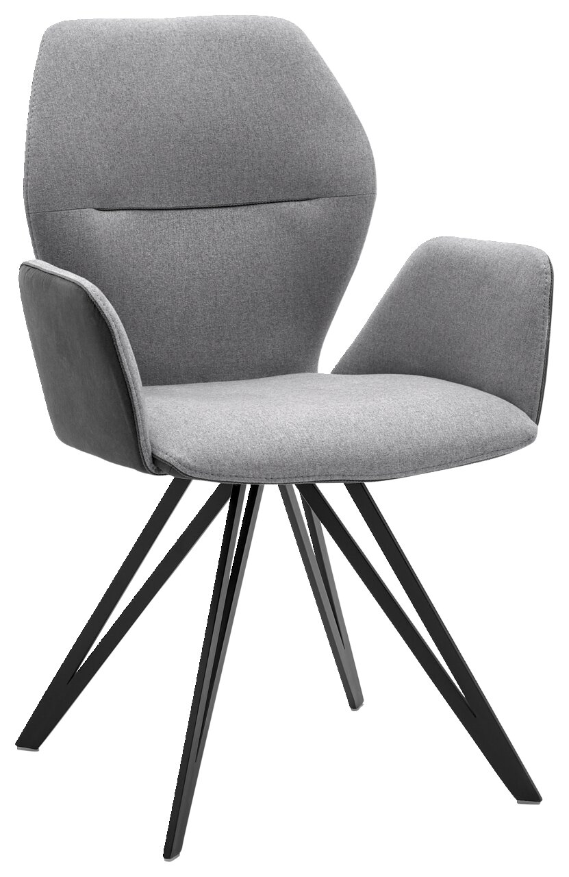 Valnatura Armlehnenstuhl PIANO Grauer Armlehnenstuhl mit modernem Design, schwarzem Metallgestell und gepolstertem Sitz, seitliche Perspektive