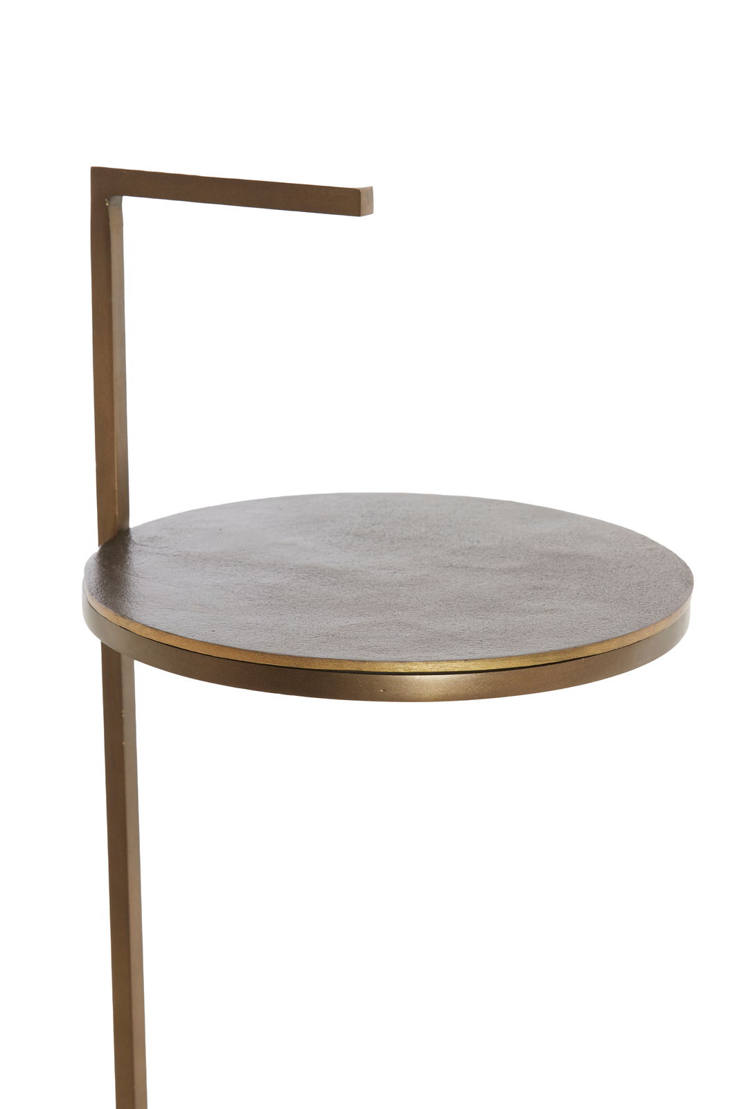 Moderner Beistelltisch aus Metall mit runder Tischplatte, seitliche Perspektive