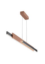 Moderne Pendelleuchte in Kupfer und Schwarz, seitliche Perspektive