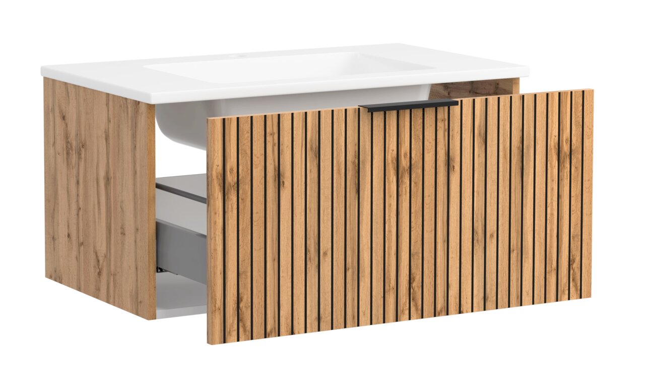 XORA Waschtisch-Set 80 cm LIVERPOOL Waschtisch-Set 80 cm mit Holzoptik, Frontansicht