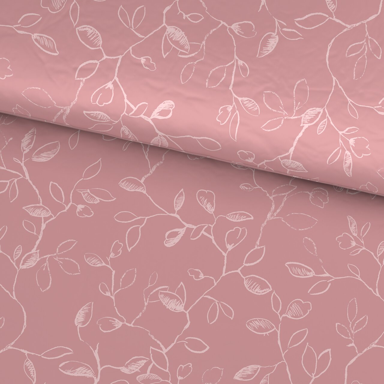 Rosa Bettwäsche mit weißem Blumenmuster, Draufsicht