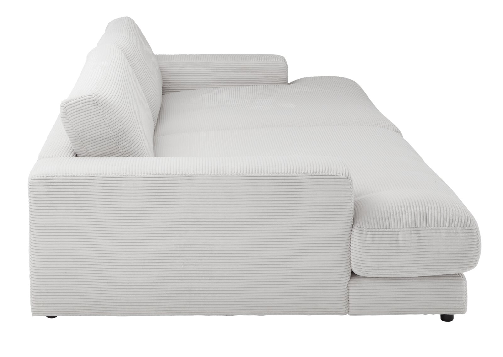 Großes Megasofa in hellgrauem Cordstoff, Seitenansicht von links