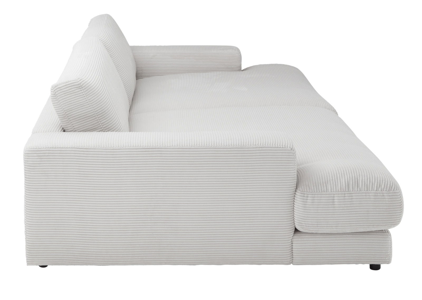 Großes Megasofa in hellgrauem Cordstoff, Seitenansicht von links