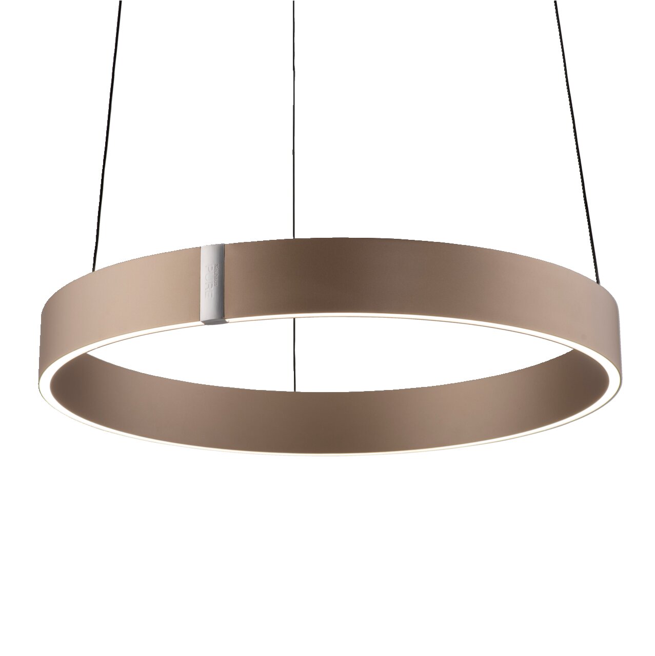 Moderne LED-Pendelleuchte in Ringform, seitliche Perspektive