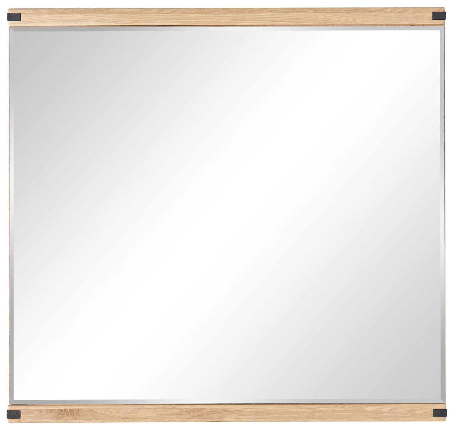 Quadratischer Spiegel mit Holzrahmen, Frontalansicht