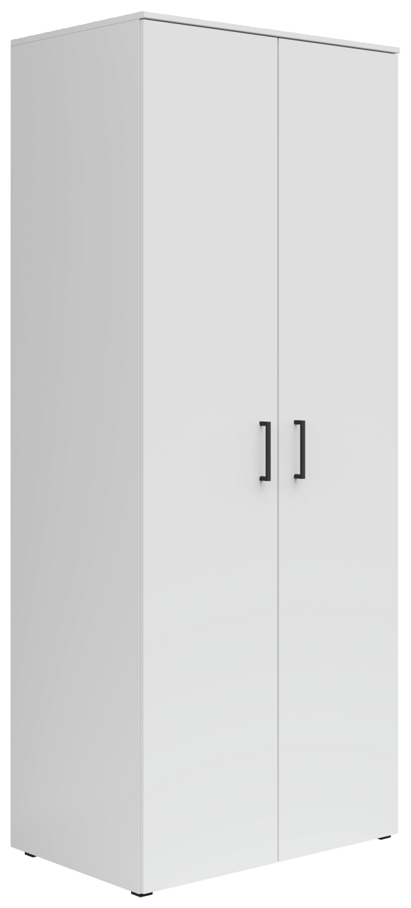 Carryhome Mehrzweck-/Kleiderschrank MULTISTAURAUM Weißer Mehrzweck-Kleiderschrank mit zwei Türen und schwarzen Griffen, seitliche Perspektive
