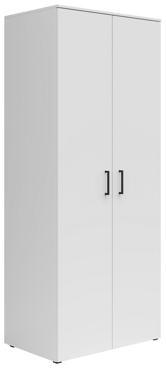 Carryhome Mehrzweck-/Kleiderschrank MULTISTAURAUM Weißer Mehrzweck-Kleiderschrank mit zwei Türen und schwarzen Griffen, seitliche Perspektive