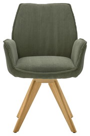 Grüner Armlehnstuhl mit Holzbeinen, Vorderansicht