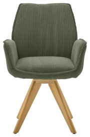 Groene fauteuil met houten poten, vooraanzicht