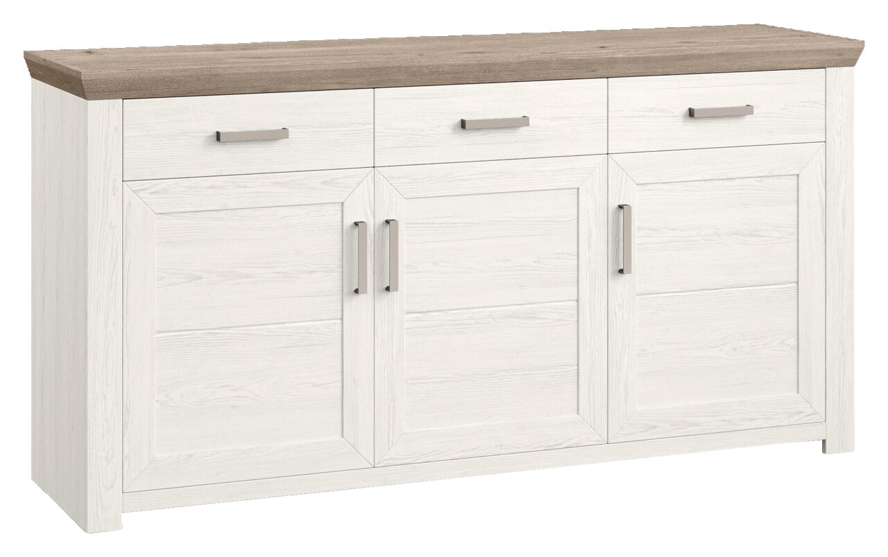 Set one by Musterring Sideboard SET ONE YORK Weißes Sideboard mit drei Schubladen und drei Türen, Holzoptik, Frontansicht