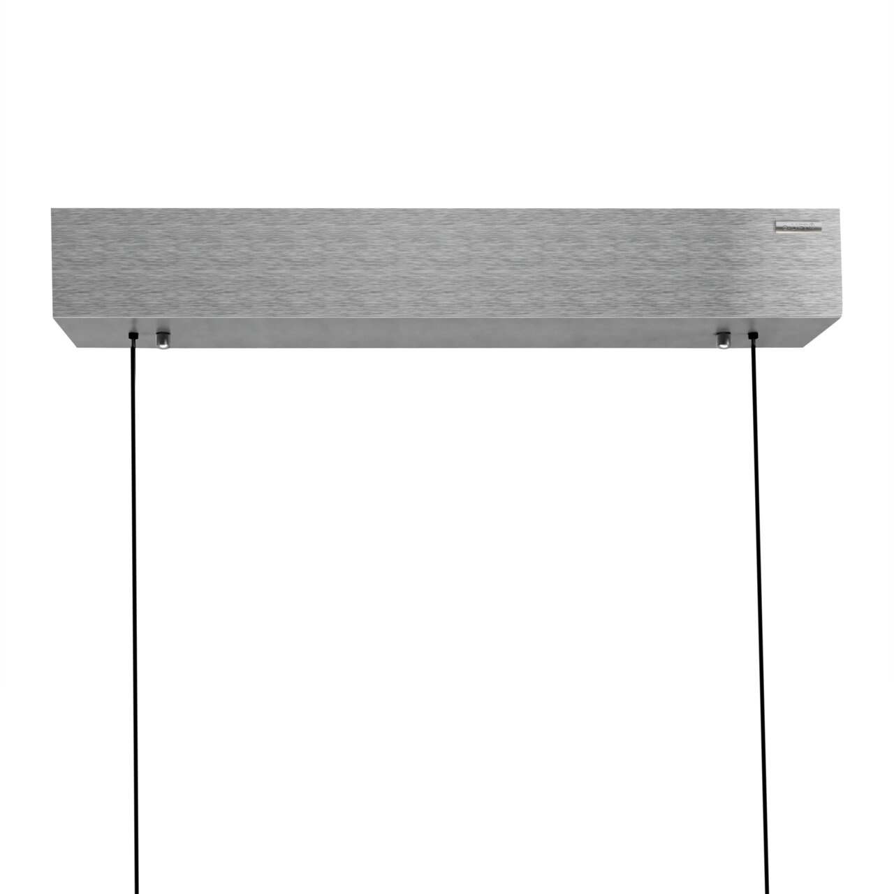 Moderne hanglamp PURE-MOTO-RISE in zilverkleurig metaal, van voren gezien vanaf de onderkant.