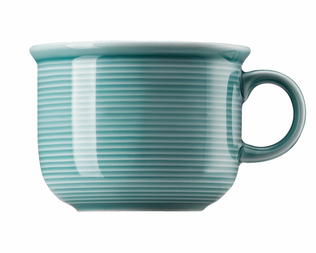 Kaffee-Obertasse Ice Blue mit feinen horizontalen Rillen, seitliche Perspektive