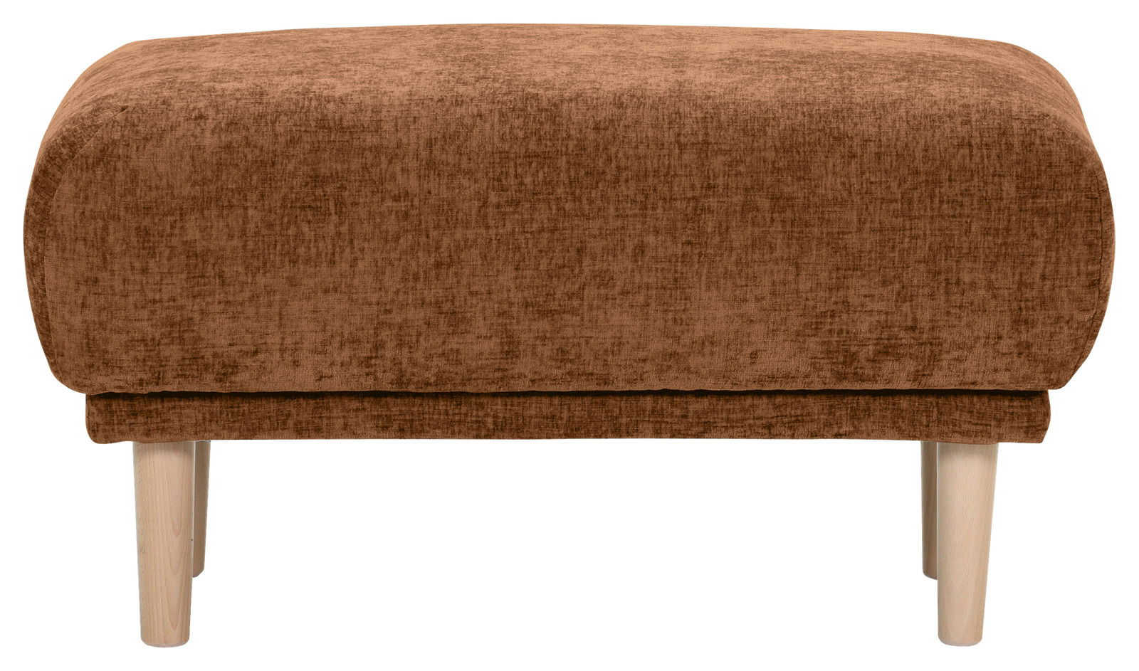 Brauner Hocker mit Holzbeinen, Frontalansicht