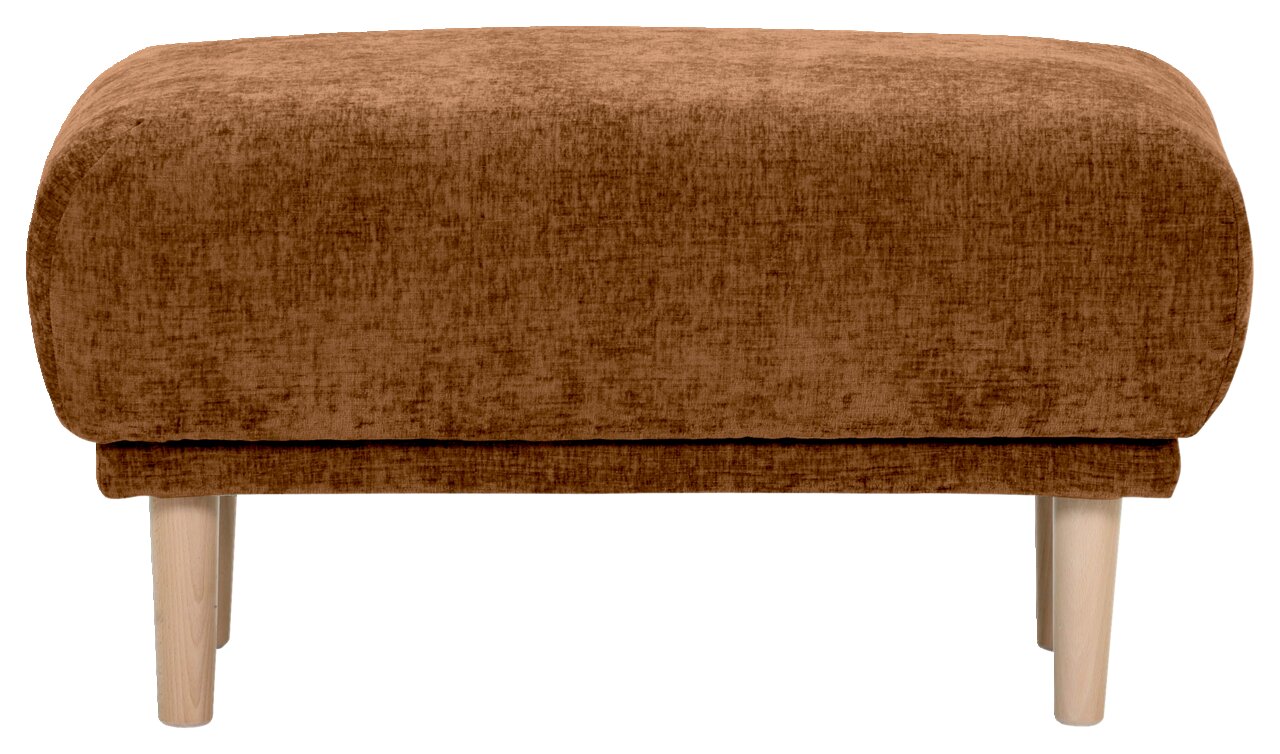 Brauner Hocker mit Holzbeinen, Frontalansicht