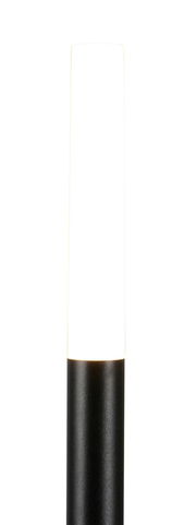 LED-Gartenleuchte in zylindrischer Form, schwarze Basis mit leuchtendem weißen oberen Teil, frontal aufgenommen.