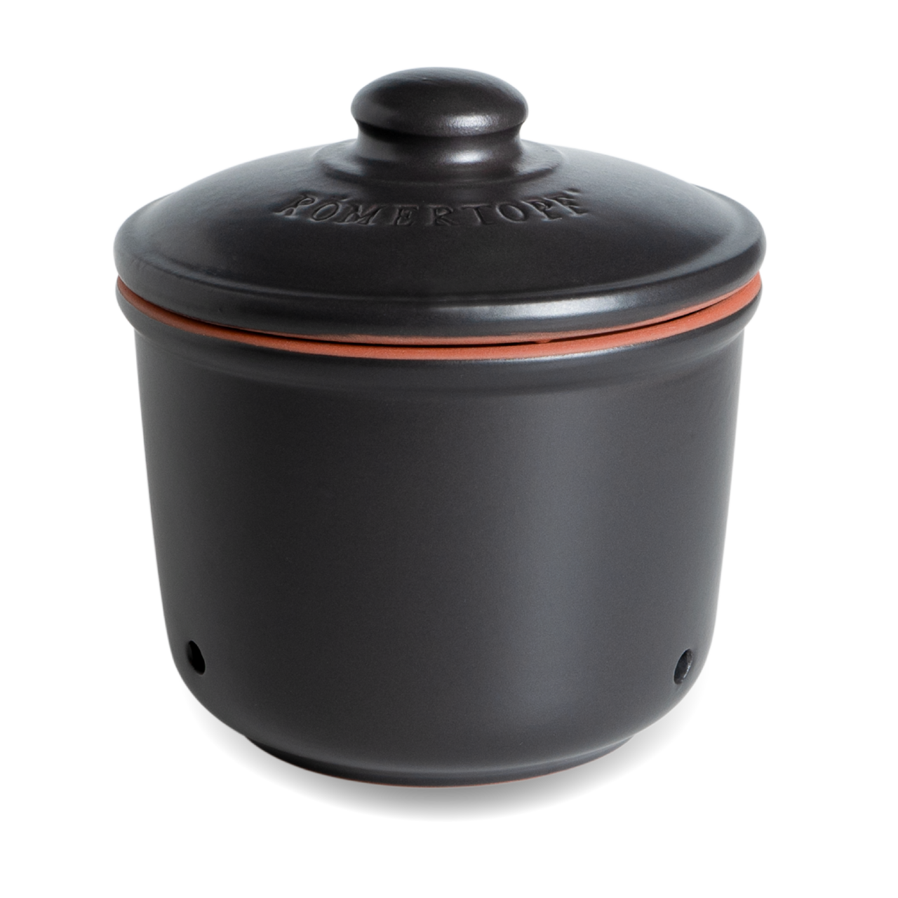 Römertopf Frische-Topf Schwarzer Mini-Römertopf Frische-Topf mit Deckel, seitliche Perspektive