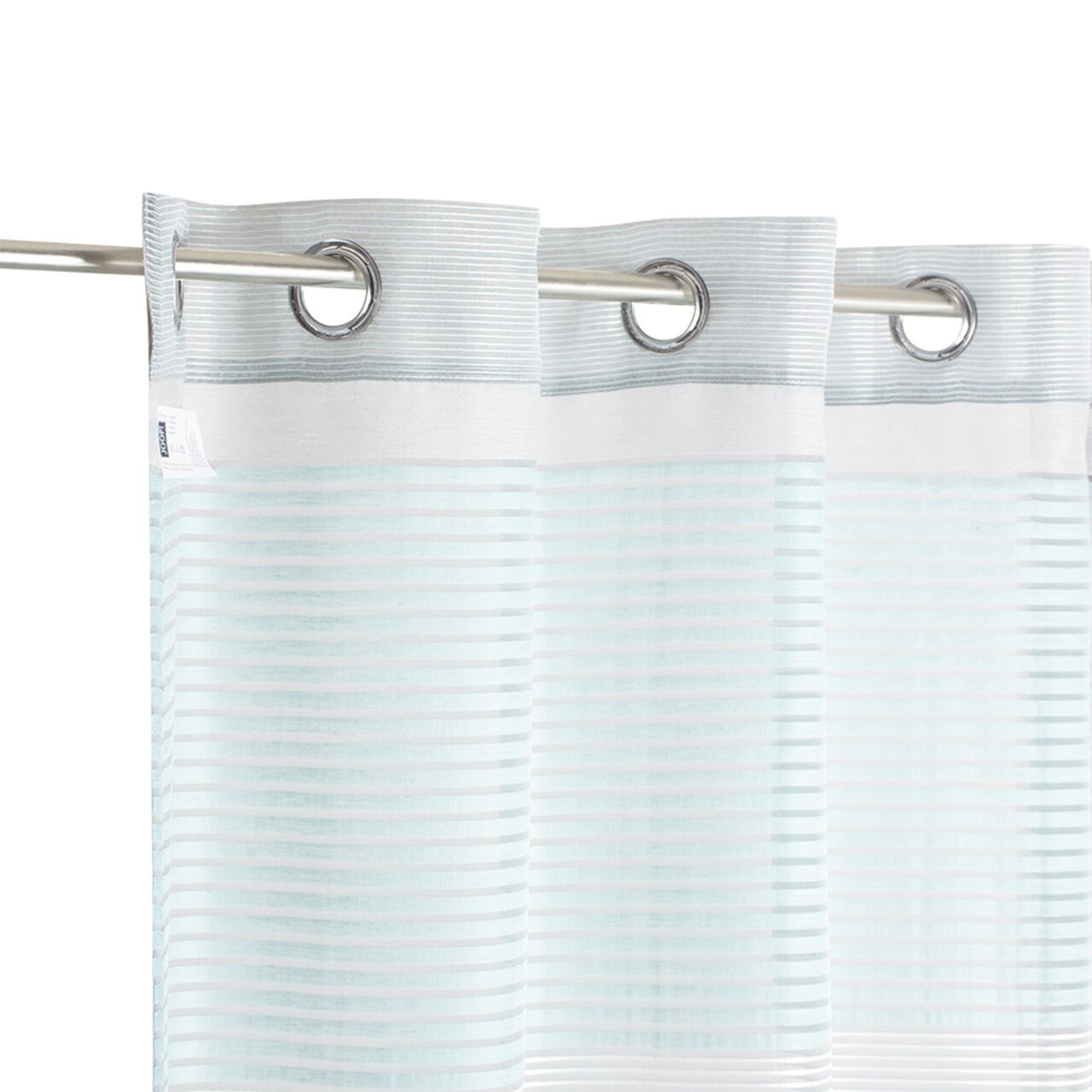 JOOP! Ösenschal J!GLEAM Ösenvorhang mit horizontalen Streifen in Weiß und Hellblau, seitliche Perspektive