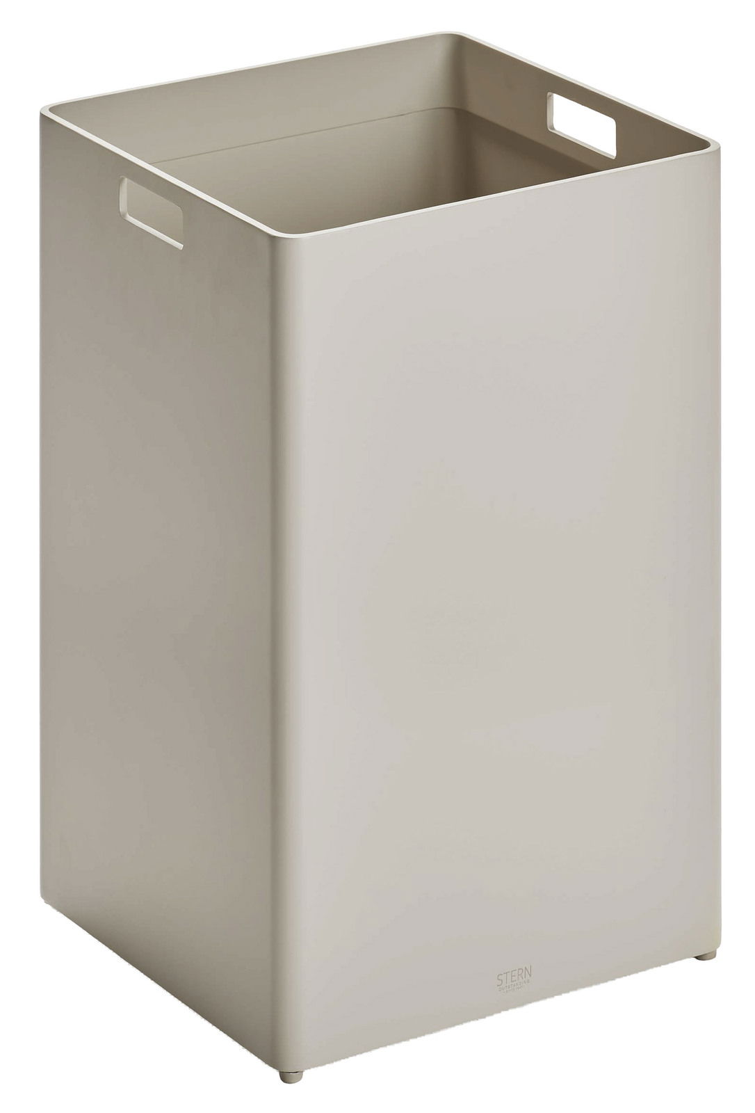 Beigefarbenes, rechteckiges Pflanzgefäß mit Griffen, seitliche Perspektive